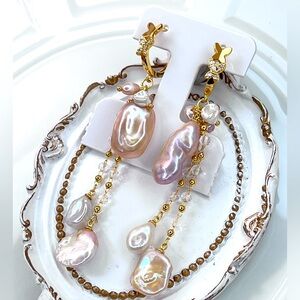 Handmade Freshwater Unicorn 🦄 Big Keshi Pearl Hoops Earrings S925 SS Posts